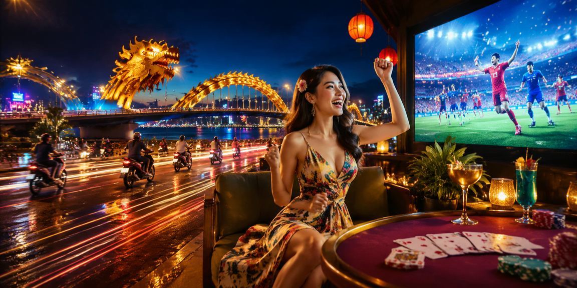 Người chơi tại Đà Nẵng sử dụng điện thoại đặt cược qua ứng dụng 13wi trong ánh đèn neon về đêm